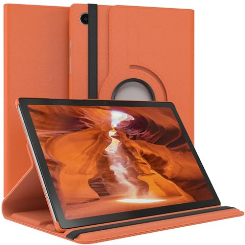 EAZY CASE - Custodia per Samsung Galaxy Tab A8 10.5 tablet Cover protettiva Smart Cover Supporto rotante Astuccio pieghevole 360° girevole con funzione stand Similpelle Arancione