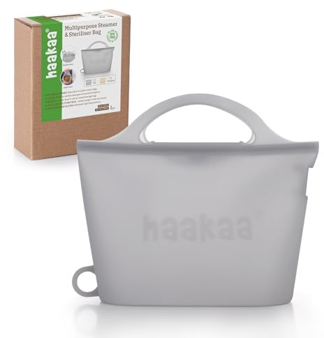 haakaa Silikon Mikrowellen-Sterilisierbeutel, Grau, 1 Stück | Zur Dampfsterilisation von Babyflaschen, Pumpenteilen, Schnullern & Beißringen, für Zuhause & Reise