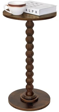 Fultyle Round Side Table, Small Drink Table for Small Spaces, Modern Accent Nightstand with Solid Wood Leg for Living Room, Bedroom, Corners, and Office (Rustic Brown)