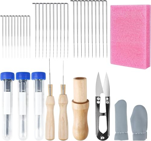 JOLIGAEA Agujas de Fieltro Kit, 3 Tamaños Felting Agujas, Herramientas de Fieltro con Mango de Madera, Botellas de Aguja, Almohadillas de Espuma, Fieltro de Aguja para Bricolaje, Principiantes