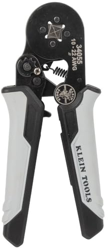 Klein Tools 34055 Ferrule Crimping Tool, Square Crimper Pliers for 10 to 22 AWG Wire Terminals, Built-In Adjustable Ratchet, for Electrical Work