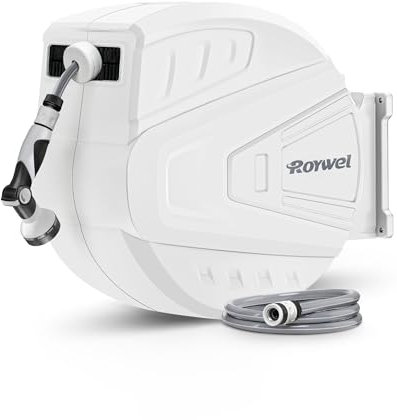 Roywel schlauchtrommel mit Gartenschlauch 20M，Wasser Schlauchtrommel zur Wandmontage，automatische Aufrollung, 180° schwenkbar