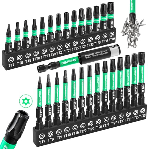 GRENPRO Juego de brocas Torx de 29 piezas (TT7-TT40), juego de brocas de seguridad con agujero en el centro, juego de puntas de estrella, destornillador Torx a prueba de manipulaciones, 1 pulgada y 2