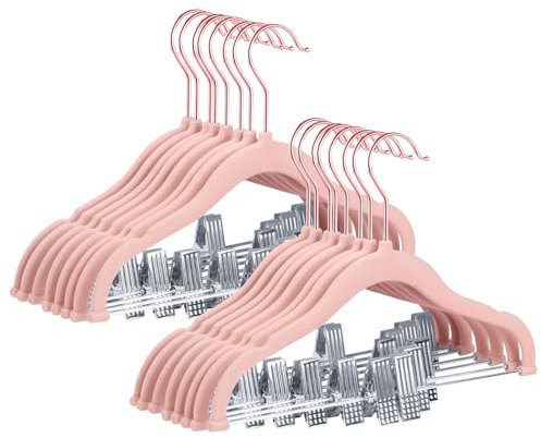 Stormix Lot de 14 cintres pour pantalons avec clips, cintres robustes pour enfants, pour chemises, pantalons, jupes, robes, vestes, manteaux (crochet or rose)