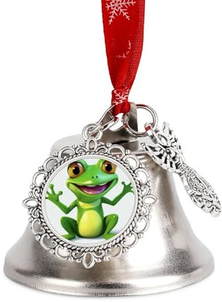Wunderschöner grüner Frosch bedruckte Weihnachtsbaum-Metallglocke, personalisierte Liebes-Weihnachtsglocke, Ornament, kann als Feiertagsparty-Dekoration verwendet werden