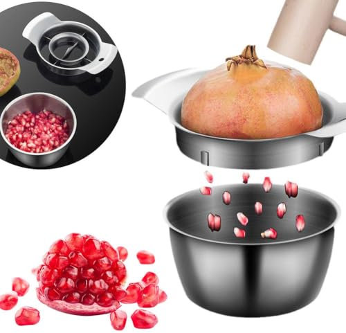 Granatapfel 2024 Verbesserter Edelstahl-Entsafter mit Schüssel und Holzhammer, Granatapfel-Sämaschine