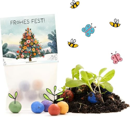 10 x Blumenmurmeln Frohes Fest | Kleines Geschenk & nachhaltiges Mitgebsel zu Weihnachten | Saatbomben für Kollegen, Gäste & Kinder | Kleinigkeit zum Advent, Adventskalender-Füllung oder Nikolaus