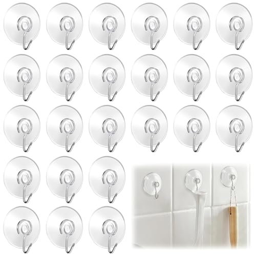 GOCUODE 24 piezas Ganchos con Ventosa,Transparentes Ventosas Garfio de 40 mm de Diámetro,para Ventanas, Baño y Cocina, Agarre Fiable en Vidrio y Superficies Lisas (Transparente)