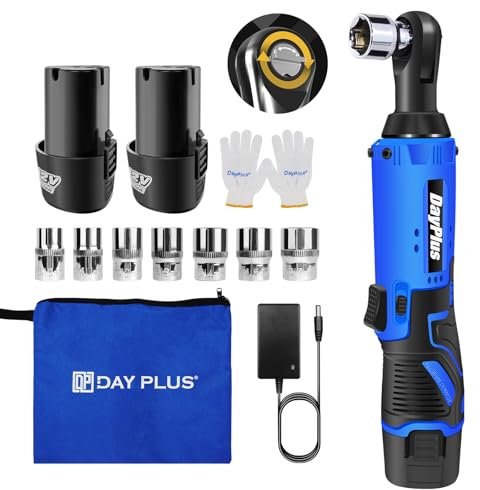 AutoBaBa 3/8 Cordless Ratchet Wrench, 12V Cordless Ratchet with 2 x 1500mAh Li-Ion Battery and Fast Charger, Max Torque 40N.m, 0-300rpm Electric Ratchet with LED Light and 7 Sockets