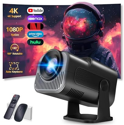 【App integrata & 2026 Upgraded】Proiettore 1080P 4K con WiFi 6 Bluetooth 5.2 Mini Proiettore Portatile Supporta Rotativo a 270°Auto Keystone Projector TV Stick/USB/HDMI/PC con Cavo HDMI & Mouse,Nero