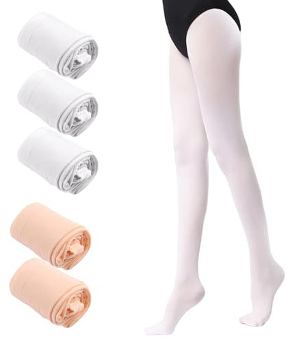 Ballettstrumpfhose Mädchen 5 Paar Bequem und Atmungsaktiv Tanzstrumpfhose Mädchen Gardestrumpfhose Kinder Geeignet für Tanzkurse Aufführungen Tägliche Kinder (Weißes Fleisch Rosa)