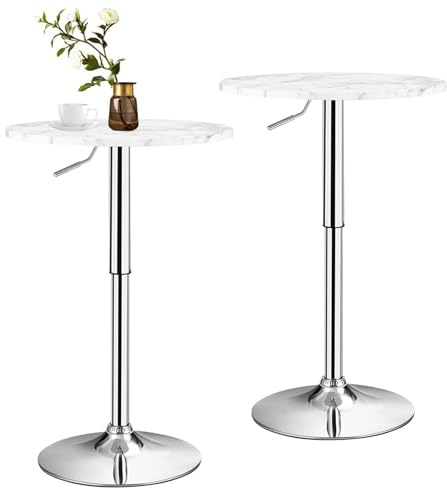 GiantexUK Round Bar Table, Adjustable Height Coffee Table with Non-slip Rubber Ring, 360° Swivel Breakfast Desk for Living Room Dining Room Kitchen Pub Counter (2, White)