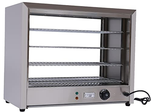 4 Etagen Warmhaltevitrine Heiße Theke Speisenwärmer Display Wärmer, Warmhaltevitrine 30-85°C 220V, für Cafeterien, BäCkereien, mit Anti-RutschGummifüße, Praktische Trays und Zwei Anzeigeleuchten