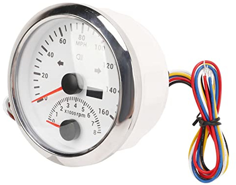 GPS MEUX MEUX Marin Marin PRÉSIGNEMENTAL LEIL pour LA Bateau ATV, IP67 Acier INTÉRIENNE INOVEUX 0-160MPH Rouge Rouge 8000RPM DC9-32V [Bateau, VTT] (Cadran Blanc Lunette argentée)