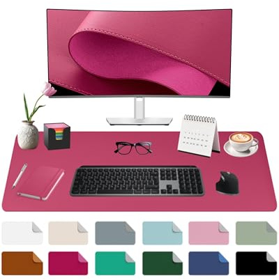 Midori Schreibtischunterlage, 60 x 35 cm PU-Leder Tischunterlage in Pink Purpur mit Randnähten | Mauspad mit rutschfester Kunstwildleder Unterseite