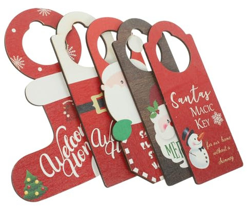 Cabilock 5stücke Weihnachten Holzanhänger Hängedekoration für Türgriffe mit Weihnachtsmotiv für Zuhause Geschäft Bar und Andere Orte als Praktische Ergänzung