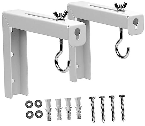 NUOBESTY 2Pcs Metal Projector Screen Mounting Brackets with Stable Support and Easy Installation, White Ceiling and Wall Hooks for Projector Screens in Classrooms and Home