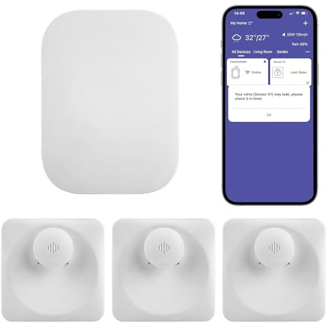 Nastopee WLAN Wassermelder, Wasserstandssensor mit 100 dB Alarm, IP66 Wasserdicht, Echtzeit App Benachrichtigungen, 18 Monate Batterielaufzeit, Kein Hub erforderlich, 2.4 GHz Wi-Fi