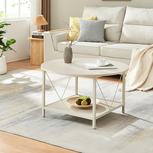[en.casa] Couchtisch Filem Wohnzimmertisch mit Ablage Ø80 x 46 cm Sofatisch Metallgestell runde Tischplatte Kaffeetisch Sandfarben