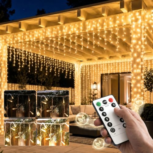PEMOTech Lichterkette Außen Outdoor LED Strom - 15M Aussen Beleuchtung Garten Balkon - Lichterketten Pavillon Terrasse Party Draußen String Lights - Wetterfest Dimmbar Fernbedienung Partybeleuchtung