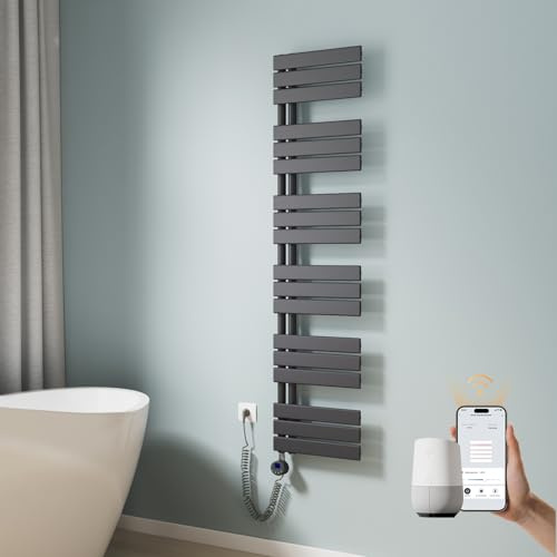 EMKE WLAN Handtuchheizkörper Elektrisch 1599x400 mm, Flach Badheizkörper Handtuchhalter Elektrisch, Elektrischer Handtuchwärmer Handtuchtrockner mit Thermostat und Heizstab, 800W Anthrazit
