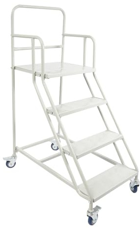 Scala a 4 gradini, 60 x 100 x 100, scala a 4 gradini con corrimano, scala con 46 cm di larghezza, piattaforma di lavoro con guida di protezione dell'altezza da 50 cm, scala di alta qualità