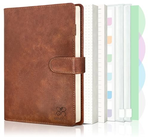 BIROYAL Notizbuch Ringbuch A5 Nachfüllbar, 6 Loch A5 Binder, Braun