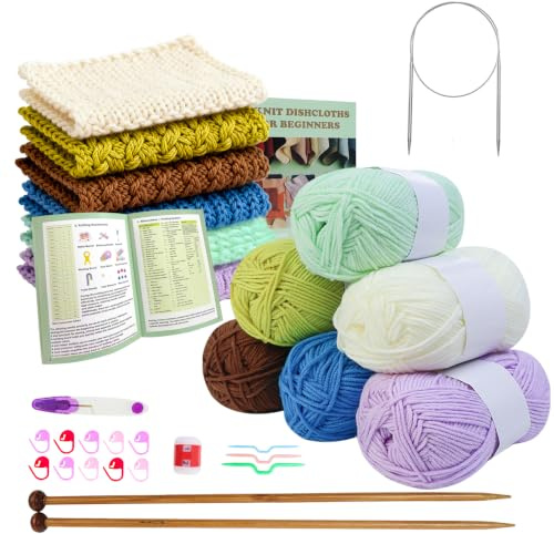 Knitiss Knitting Kit for Beginner with Tutorial, Knitting Starter Kit Adult | Knitting Needles & Yarn, Complete Knitting Set with 6 Dishcloth Patterns, Step-by-Step Video Lessons, Ideal Gift for Beginner