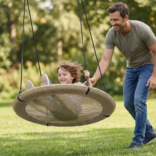 FRIEDO Nestschaukel Outdoor 90 cm bis 150 kg mit UV Schutz Bezug (Taupe) | UV-beständiger Bezug, Höhenverstellbar, Rostfreier Stahlrahmen, Kein Ausbleichen, Korbschaukel schnell montiert