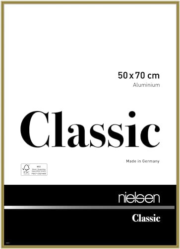 nielsen Classic Aluminium Picture Frame - Polished Gold 50x70cm - with Float Glass and Easy Push-Turn Clips