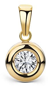 MIORE Pendant for Necklace in Solid Yellow Gold 9ct 375 with a Solitaire Brilliant Zirconia, Big Loop to Fit any Pendant, Handmade, Jewellery gift box included