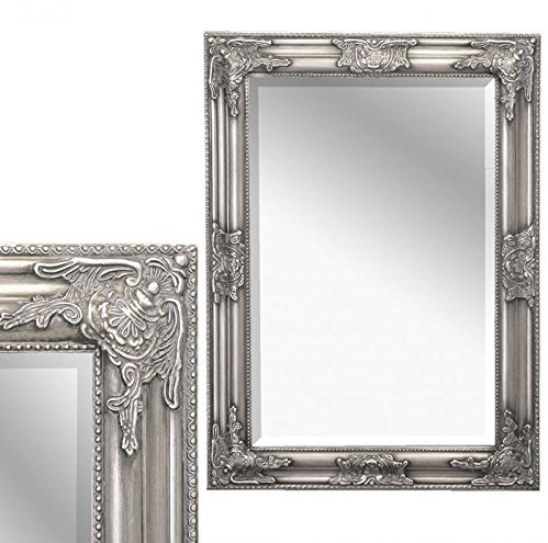 LEBENSwohnART WANDSPIEGEL Silber ANTIK BAROCK Design Spiegel POMPÖS HOLZRAHMEN Bessa 80x60cm Frisierspiegel Schminkspiegel