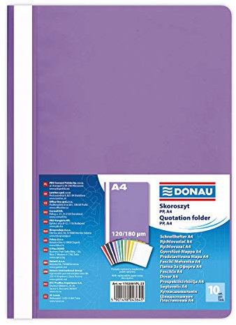 DONAU 1702001PL-23 Plastik Schnellhefter A4 Violett/ Sichthefter Kunststoff aus öko PP-Folie 120/180 µm/ mit transparentem Deckel/ für Büro und Schule/ Fassungsvermögen ca. 200 Blatt | 10er Pack