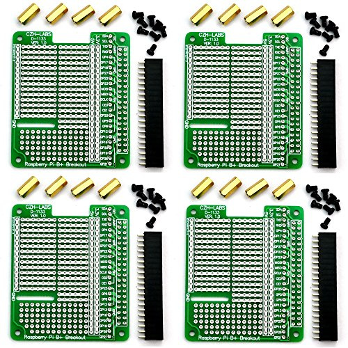 Electronics-Salon 4X Prototype Breakout PCB Shield Board Kit for Raspberry Pi 3 2 B+ A+, Breadboard DIY.