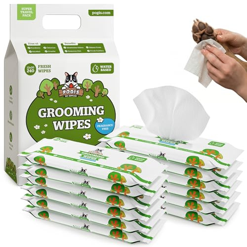 Pogi våtservetter för hundar – skonsam rengöring för tassar och päls, reseförpackning – 240 st