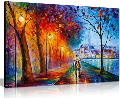 Leonid Afremov Ölgemälde auf Leinwand, abstrakt, für Wohnzimmer, Heimdekoration, City By the Lake, 76x51 cm (30x20in)
