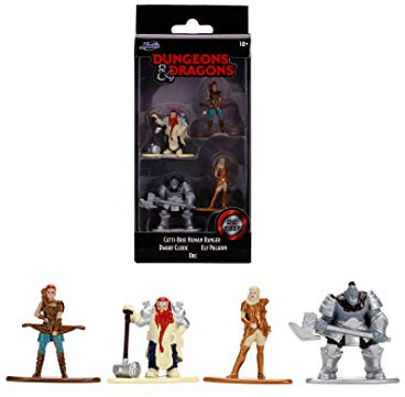 Jada Toys Dungeons & Dragons Nanofigs 4er-Set Nano Sammelfiguren aus Die-Cast, Catti Brie Human Fighter, Dwarf Cleric, Elf Paladin, Orc, Spielzeugfiguren, 4 Stück/Set, 4 cm, ab 12 Jahren