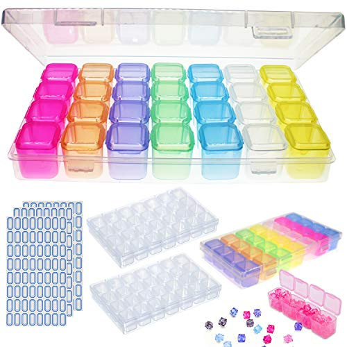 WZYTEU 4 Piezas Caja Compartimentos Plastico, Diamond Caja Clasificadora para Cosmetica, Pintura de Puntos, Bordado, Joyas, Nail Art, Cuentas Manualidades, Viene con 3 Pegatinas