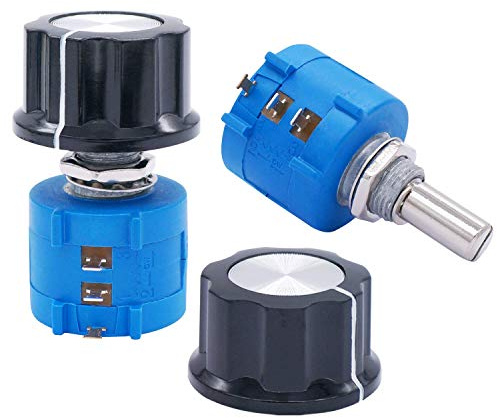 Taiss /2 Stück 50 K Ohm 10 Umdrehungen drehbarer Draht Präzisions-Potentiometer, 3590S Potentiometer mit Präzisionsgewinde, verstellbarer Widerstand+2 Stück A03 Knopf (3590S-2-503L)
