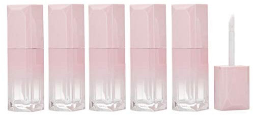 5Pcs 4ml Mini Square Lip Gloss Tube Containers with Wand Applicator Empty Refillable Plastic Lipstick Tube Lip Balm Pipe Vials DIY Container Jar Pot for Lip Balm Lip Gloss (Pink Gradient)