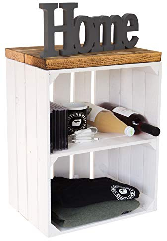 Sitzkiste Ablagetisch Sitzkiste aus unserer Johanna Obstkiste und massiven Holzplanken Schuhablage Schuhkommode Hocker aus Holz Maße 40 x 30 x 53cm L x T x H (Weiss und Planke geflammt)