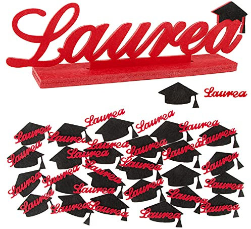 BETESSIN Decorazioni Laurea Centrotavola Laurea 50 PCS Coriandoli Laurea Cappello Addobbi Festa Laurea Nero Rosso Gadget Laurea da Tavolo