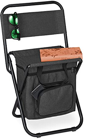 Relaxdays Campinghocker mit Tasche, faltbar, mit Lehne, Camping, Garten, tragbarer Klapphocker, HBT 60x35x35 cm, schwarz