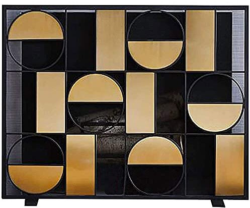 ksamwjf Robuster einfacher Stahlgitter-Kaminschirm Moderner Schmiedeeisen-Kaminschirm Tor Geometrisches Design, 31 Zoll Hoher Schornstein-Feuerschirm Indoor O