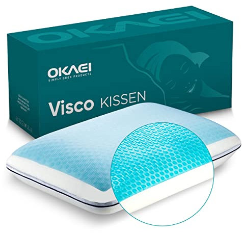 Okaei Memory Foam Kissen – Ergonomisches Kopfkissen bei Nackenschmerzen – Visco-Kissen mit kühlendem Gel – Ideal für Seitenschläfer & Rückenschläfer – 60x40x15 cm