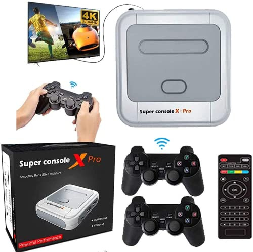 KINMRIS Super Console X Pro Spielekonsole integriert in über 41.000 Spiele, 2 Gamepads, Spielekonsolen für 4K TV, unterstützt HD-Ausgang, kompatibel mit 5 Spielern (X PRO-128G)