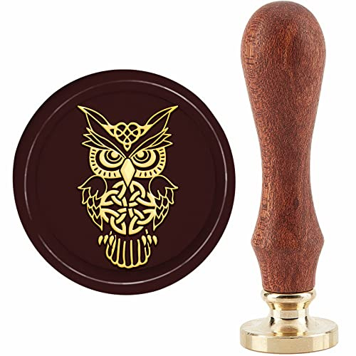 CRASPIRE Sello de Cera de Búho Sello de Cera de Nudo Gótico 30 mm / 1.18 Pulgadas Sello de Sellado de Cabeza de Latón Extraíble con Mango de Madera para Invitación sobre Tarjetas Regalo Decoración