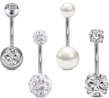 Rajnard Bauchnabelpiercing 14G 12mm Piercing Bauchnabel Chirurgenstahl CZ Perle Diamant Bauchpiercing Nabelpiercing Piercing Schmuck für Damen Herren
