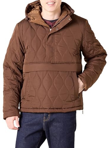 Amazon Essentials Men's Anorak Hooded Quarter-Zip Puffer Coat, Deep Brown, Large