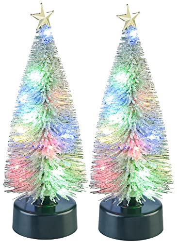 infactory 2er-Set Bunte LED-Weihnachtsbäume mit Batteriebetrieb, 25 cm hoch (Batterie)